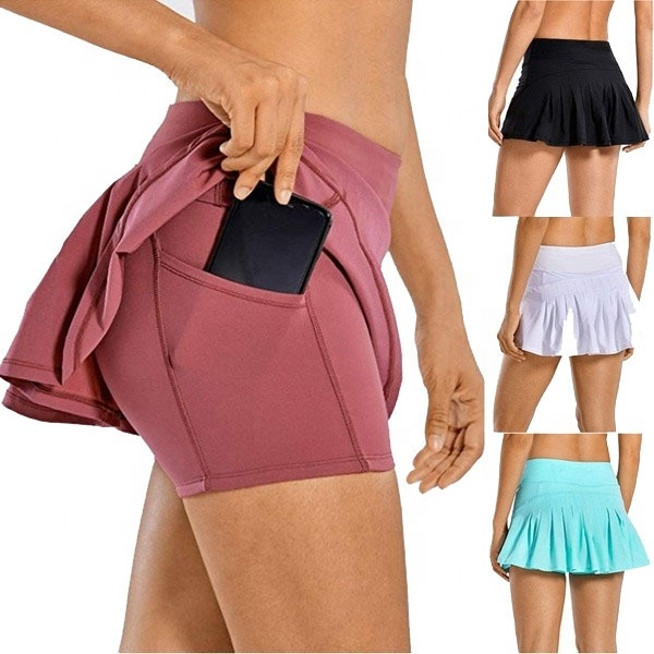 2022 Women Tops Fashionable Custom Logo Fitness Gym Pleated Tennis Skirt with Side Pocket