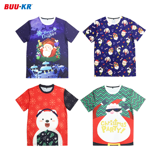 Buker Christmas Design Polyester T Shirts Sublimation Printing Short Sleeve Couple Fashion T Shirt