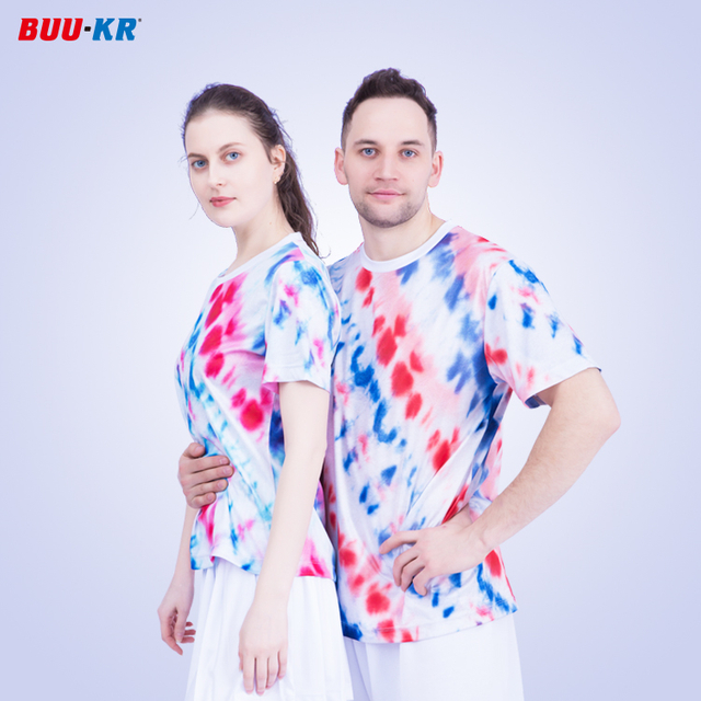 Buker Factory Oem Short Sleeve Polyester Blend Colorful Tie Dye Men T Shirt