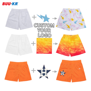 Buker Custom Drawstring Summer Plus Size Men'S Polyester All Over Logo Printed Above The Knee Mesh Shorts