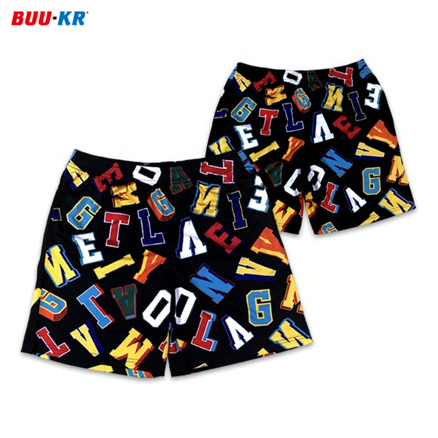 Buker College Logo Customized Polyester All Over Print 5 Inch Inseam Double Men'S Custom Mesh Basketball Shorts With Pockets
